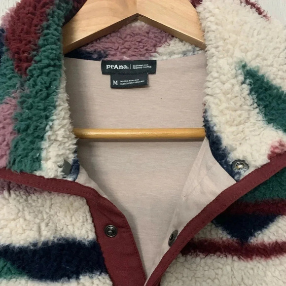 Prana Polar Escape Snap Up cream burgundy tribal teddy pullover | size M - Picture 4 of 9